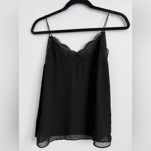 Zara Lace Trim Lingerie Flowy Tank Skinny Thin Straps Top Black XS